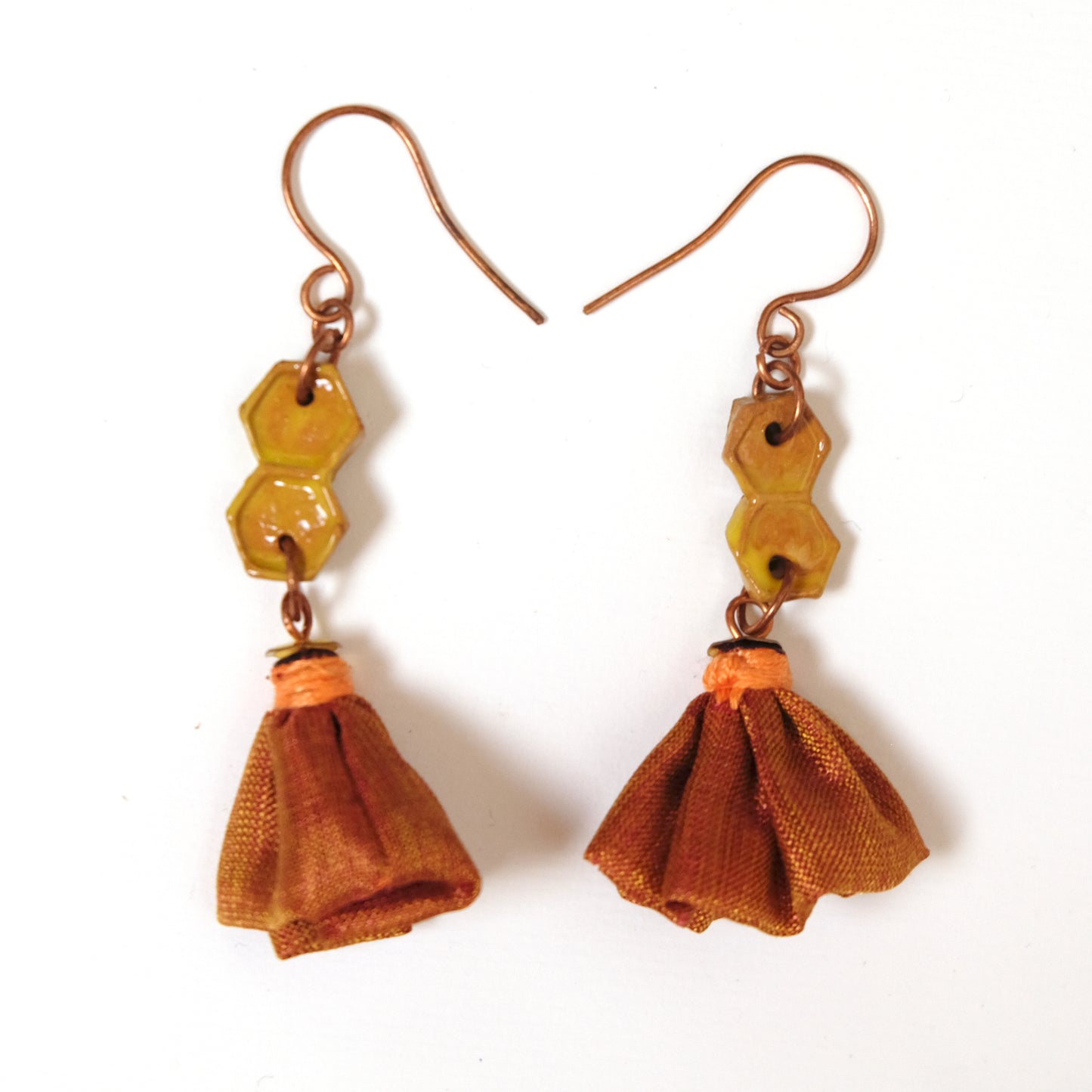 Honeycomb cells & golden flower earrings