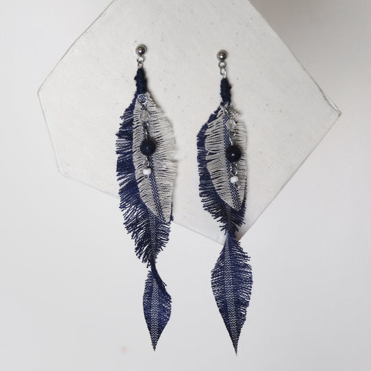 Orecchini in cotone e agata blu