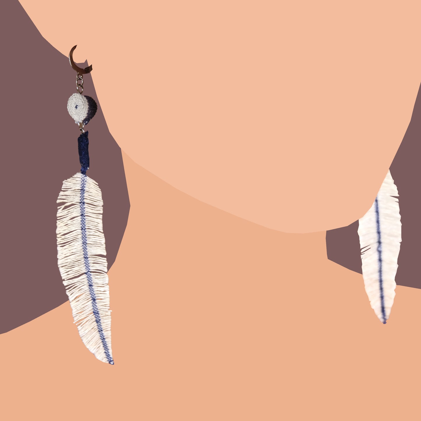 Orecchini in cotone bianco/blu