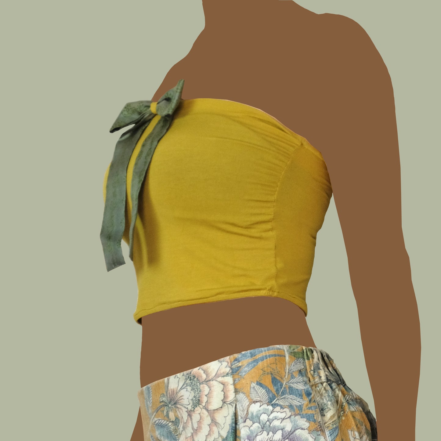 Top senza spalline in jersey di viscosa con fiocco in seta