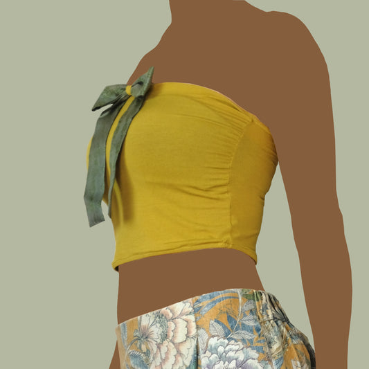 Top senza spalline in jersey di viscosa con fiocco in seta