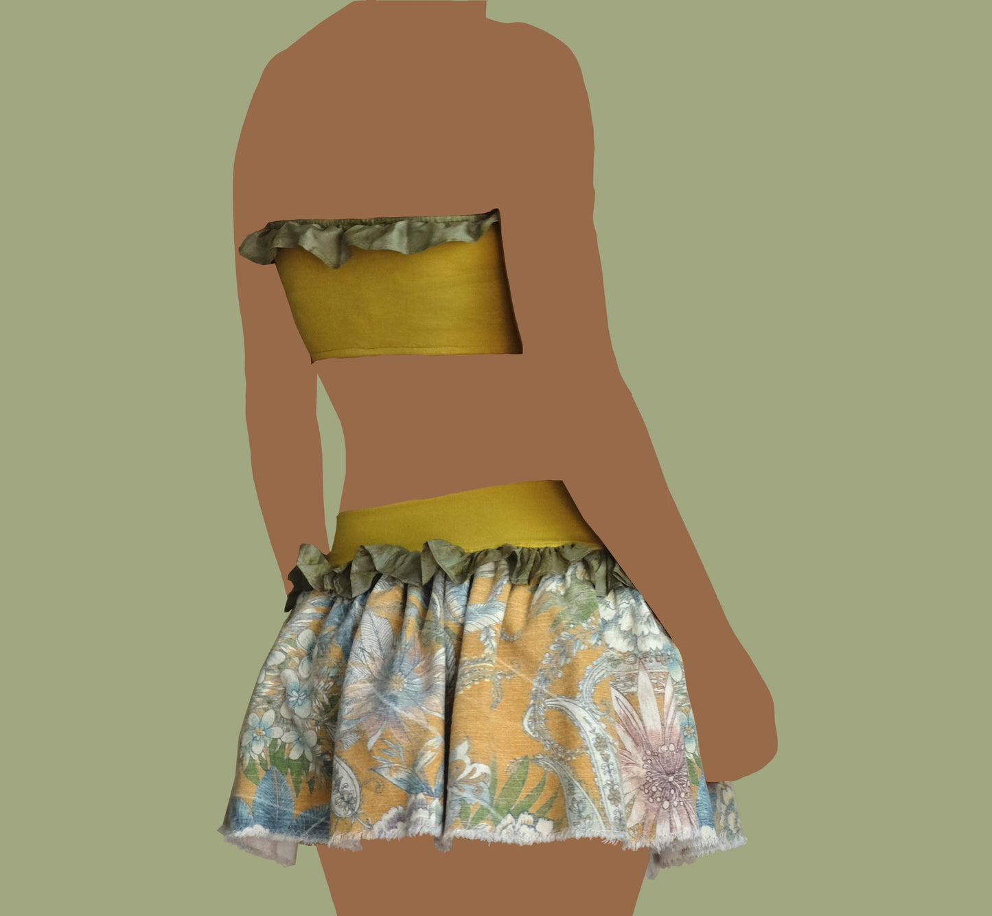 Top a fascia in jersey di viscosa con balza in seta.