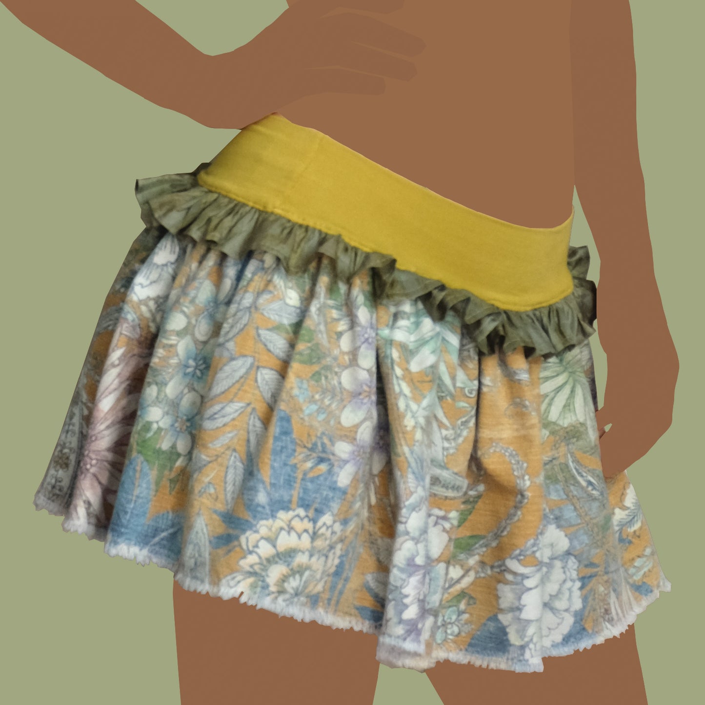 Gonna corta con balze in cotone, viscosa e seta