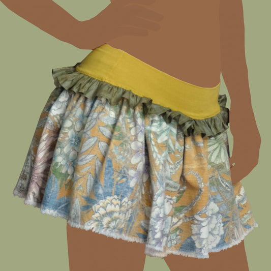 Gonna corta con balze in cotone, viscosa e seta