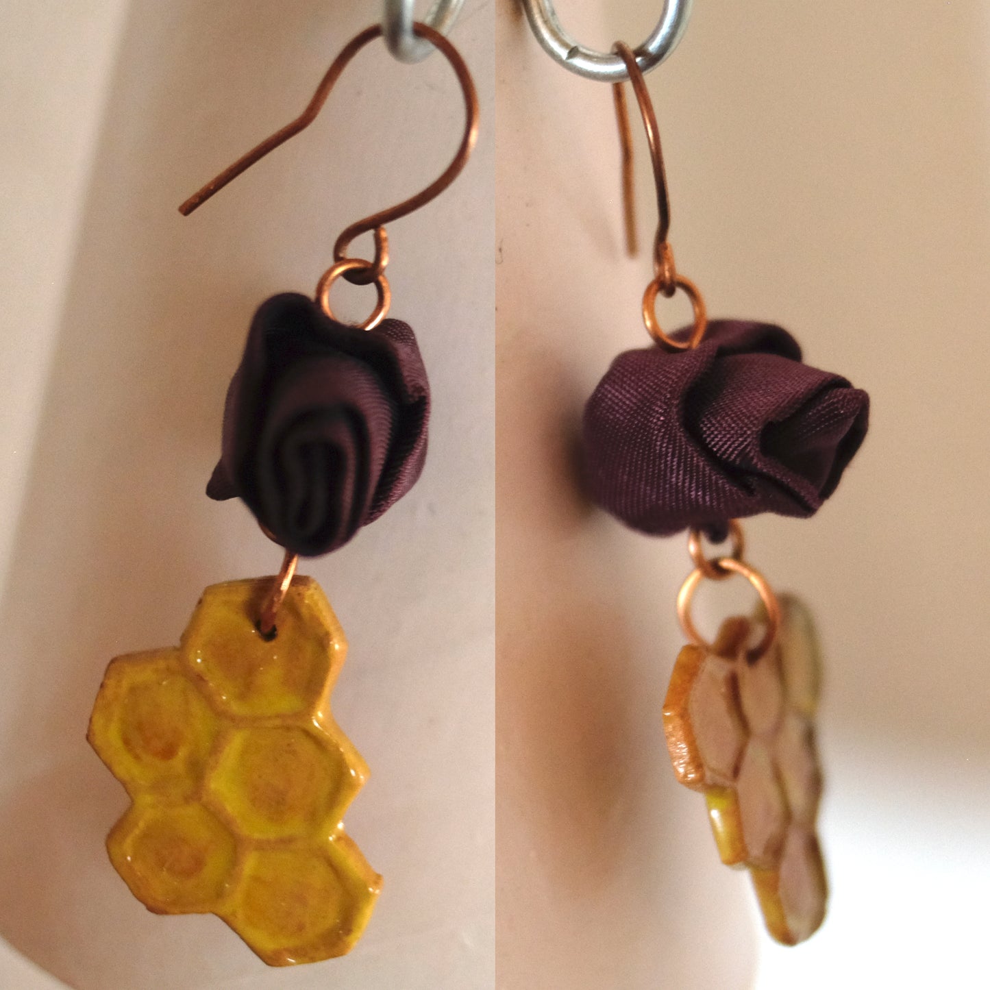 Orecchini con rosa e favi d'ape