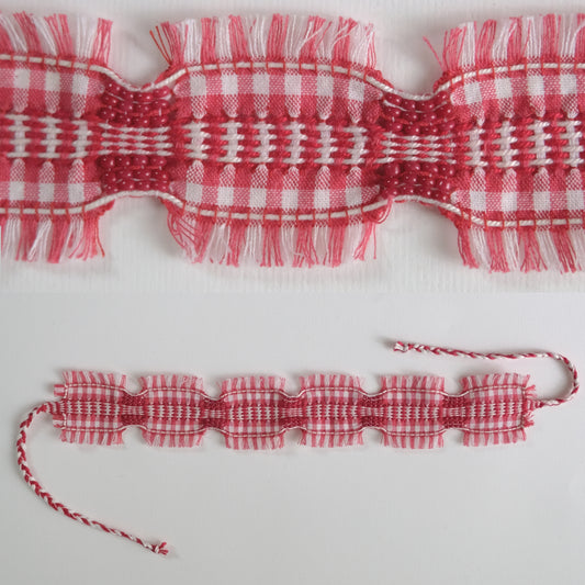 Collana choker in cotone vichy, perline.