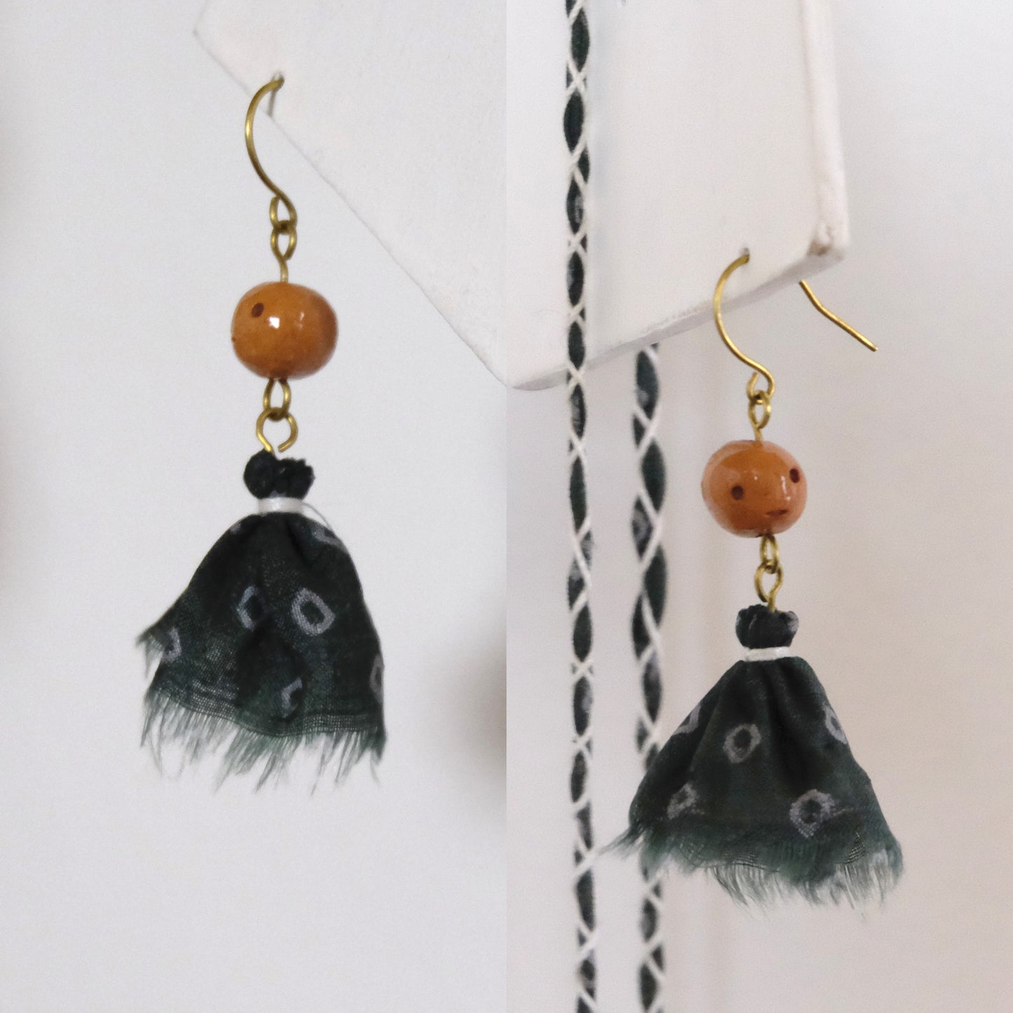 Orecchini con pendente in seta e ceramica smaltata