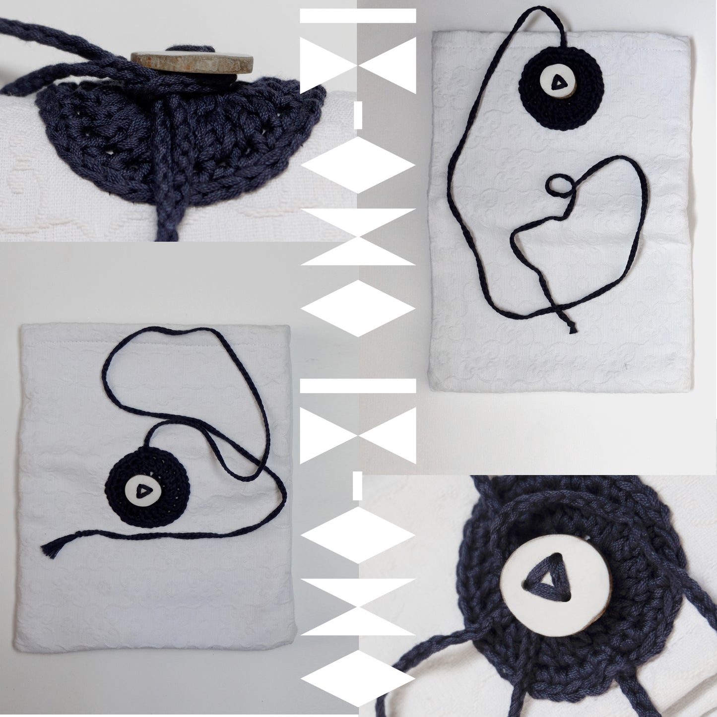 Custodia imbottita con bottone in legno