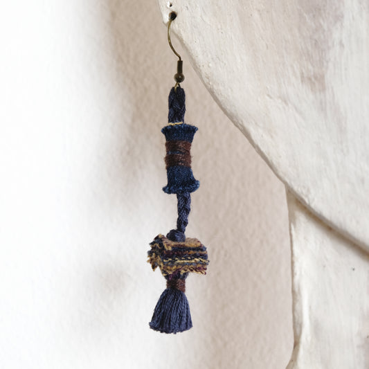 Orecchini in cotone blu/marrone